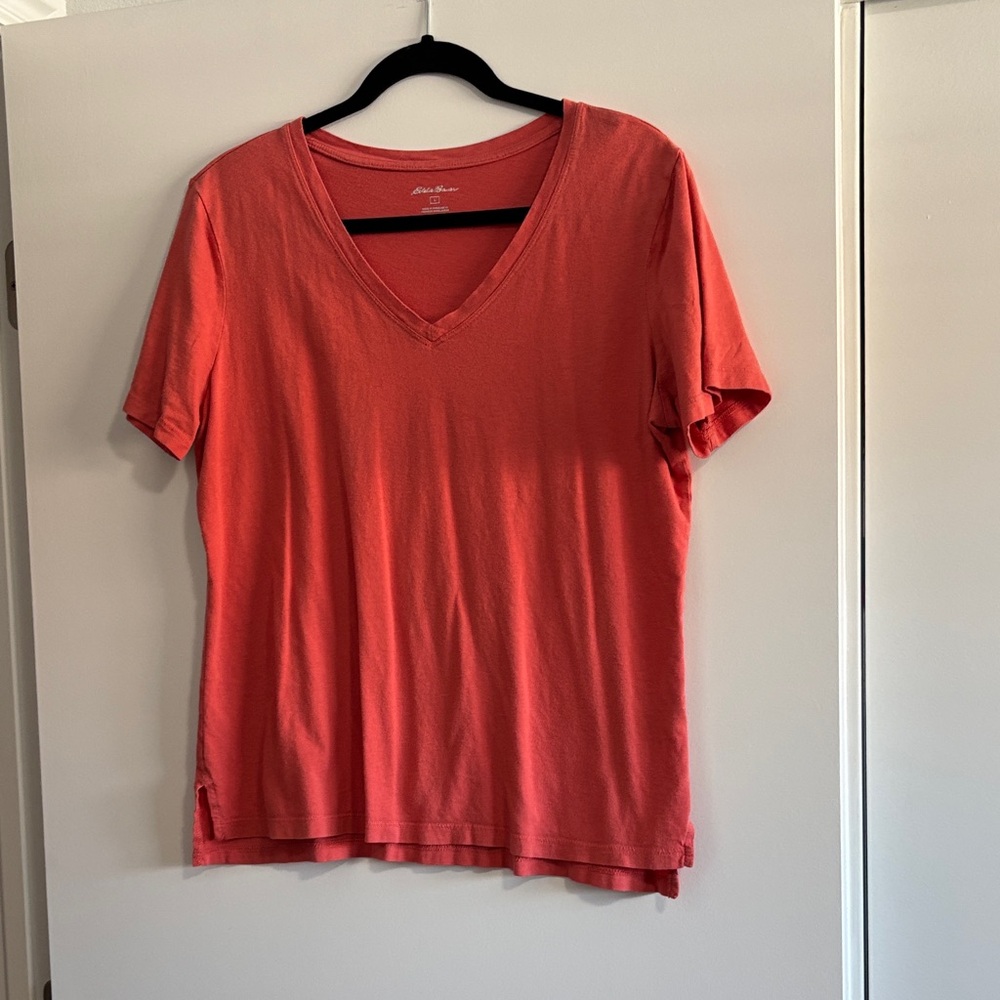 Eddie Bauer Women's Coral V-Neck Short Sleeve Tee